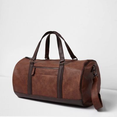 Brown soft faux leather holdall bag